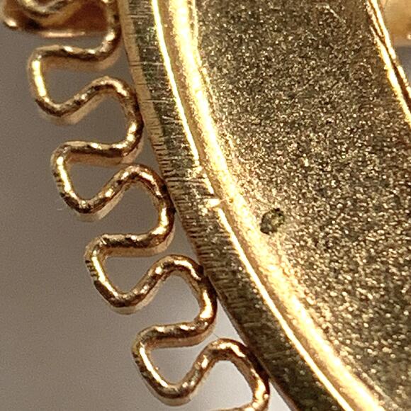 VTG Signed A&Z Brooch Gold Filled Green Jade Gemstone Circle Floral Mid Century - Picture 9 of 14